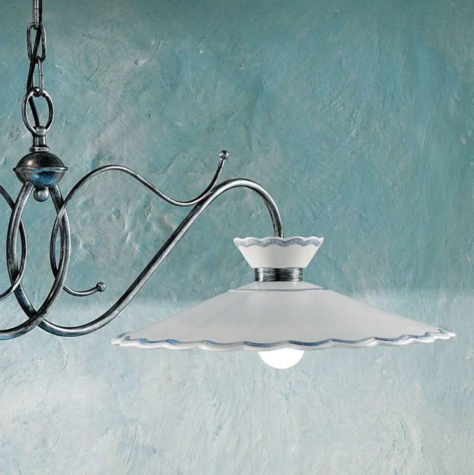 Lampada Sospesa Lineare 2 Luci Ceramica Effetto Ricamo Artigianale - Ravenna