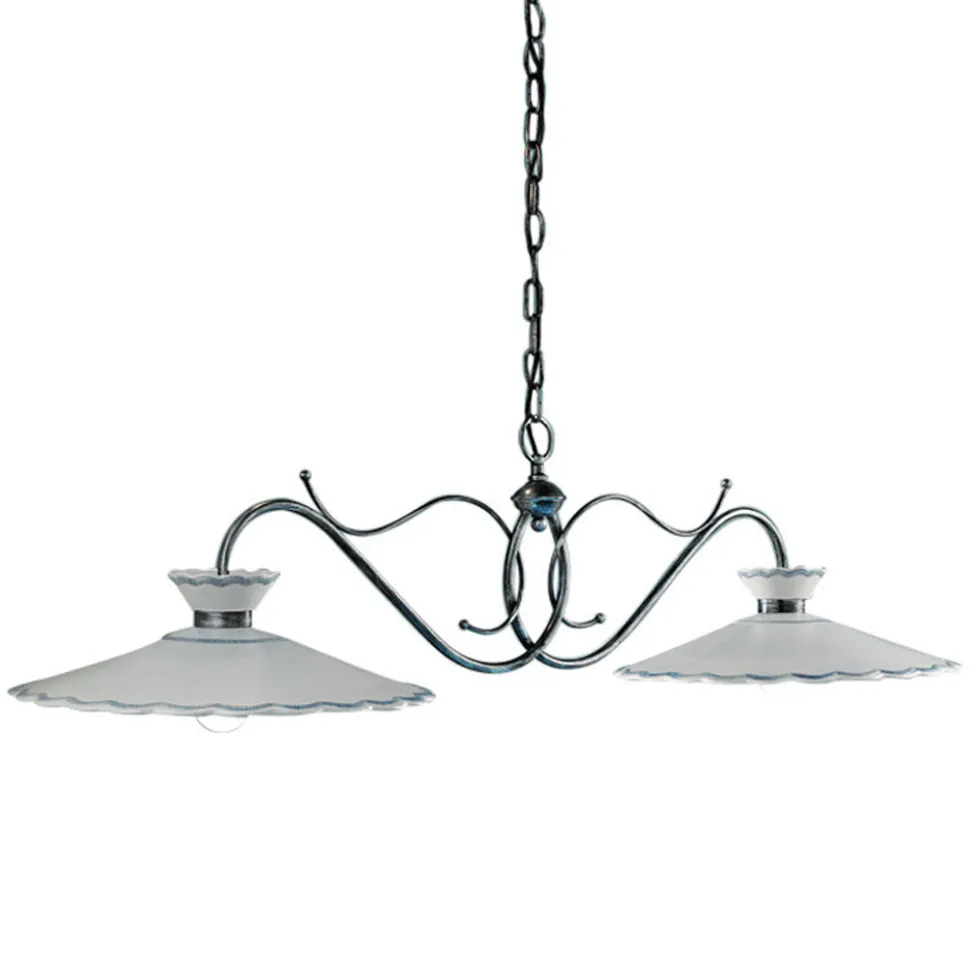 Lampada Sospesa Lineare 2 Luci Ceramica Effetto Ricamo Artigianale - Ravenna