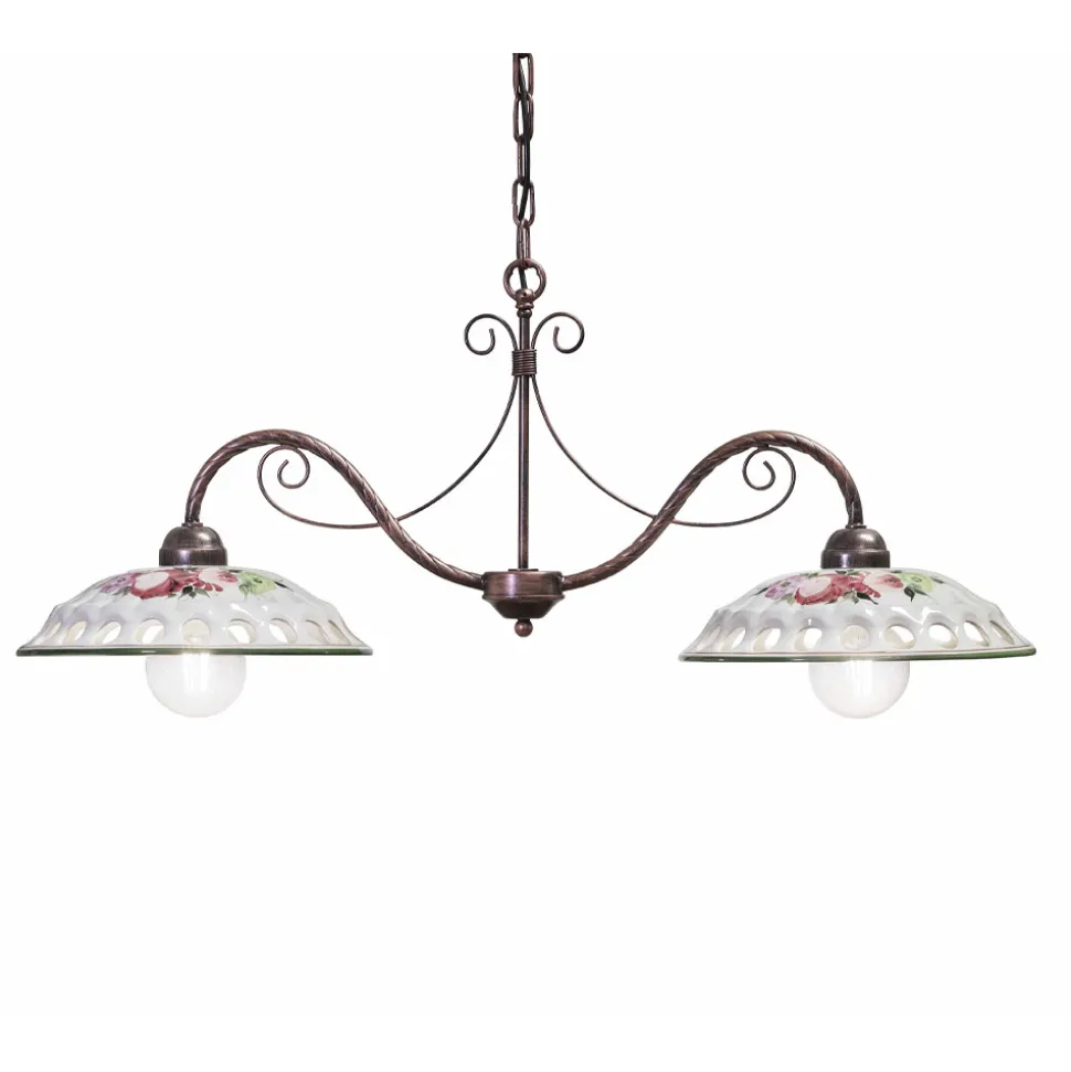 Lampada Sospesa 2 Luci in Ceramica Fatta a Mano con Passanastri - Napoli
