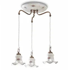 Lampada Sospesa 3 Luci in Ferro e Ceramica Dipinta a Mano Vintage - Chieti