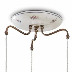 Lampada Sospesa 3 Luci in Ferro e Ceramica Dipinta a Mano Vintage - Chieti