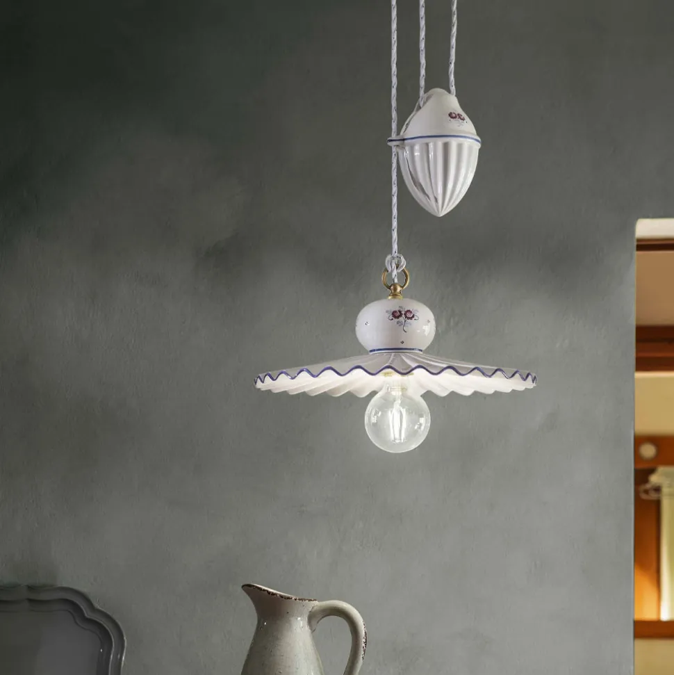 Lampada Sospesa Saliscendi Ceramica Artigianale in Ceramica e Ferro - Roma