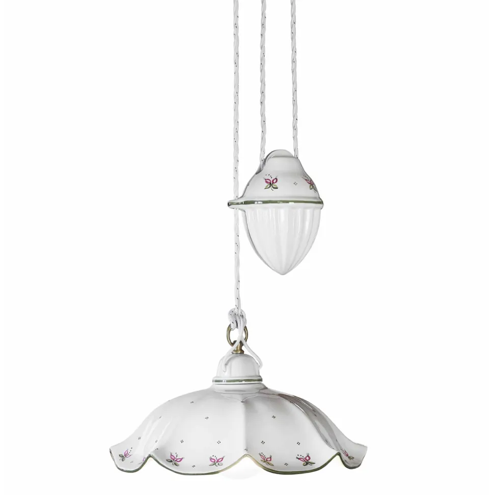 Lampada Sospesa Saliscendi in Ceramica Ondulata Decorata a Mano - Belluno