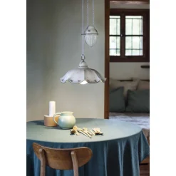 Lampada Sospesa Saliscendi in Ceramica Ondulata Decorata a Mano - Belluno