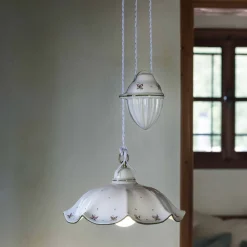 Lampada Sospesa Saliscendi in Ceramica Ondulata Decorata a Mano - Belluno