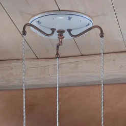 Lampada Sospesa Tonda in Ferro, Vetro, Ceramica Dipinta a Mano - Ferrara