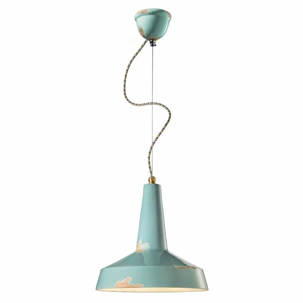 Lampada stile retrò a sospensione artigianale Ferroluce