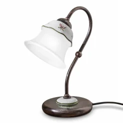 Lampada Tavolo in Ferro, Vetro e Ceramica Dipinta a Mano Vintage - Ferrara