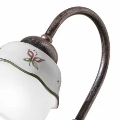 Lampada Tavolo in Ferro, Vetro e Ceramica Dipinta a Mano Vintage - Ferrara