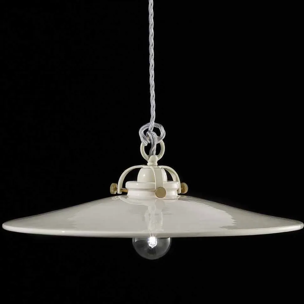 Lampada vintage a sospensione in ceramica lucida e viti dorate Betty