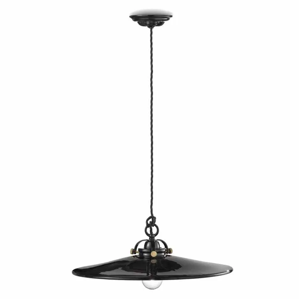 Lampada vintage a sospensione in ceramica lucida e viti dorate Betty