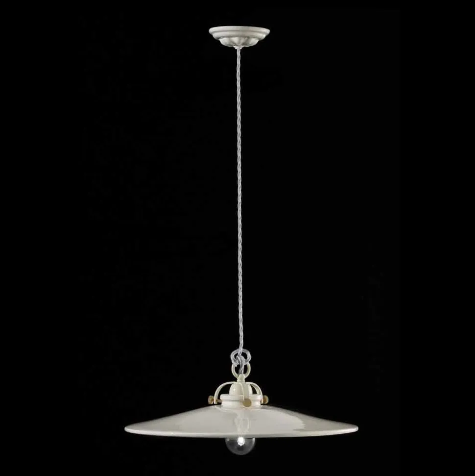 Lampada vintage a sospensione in ceramica lucida e viti dorate Betty