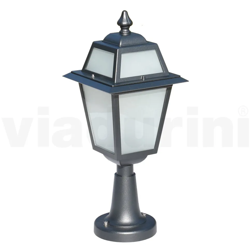 Lampioncino da Giardino in Alluminio Antracite e Vetro Sabbiato - Elric