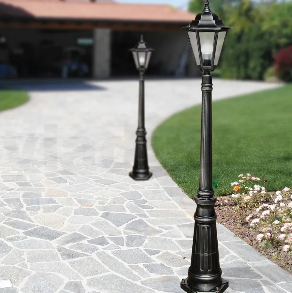 Lampione Alto 154 cm da Giardino in Vetro e 5 Finiture di Alluminio - Pinako