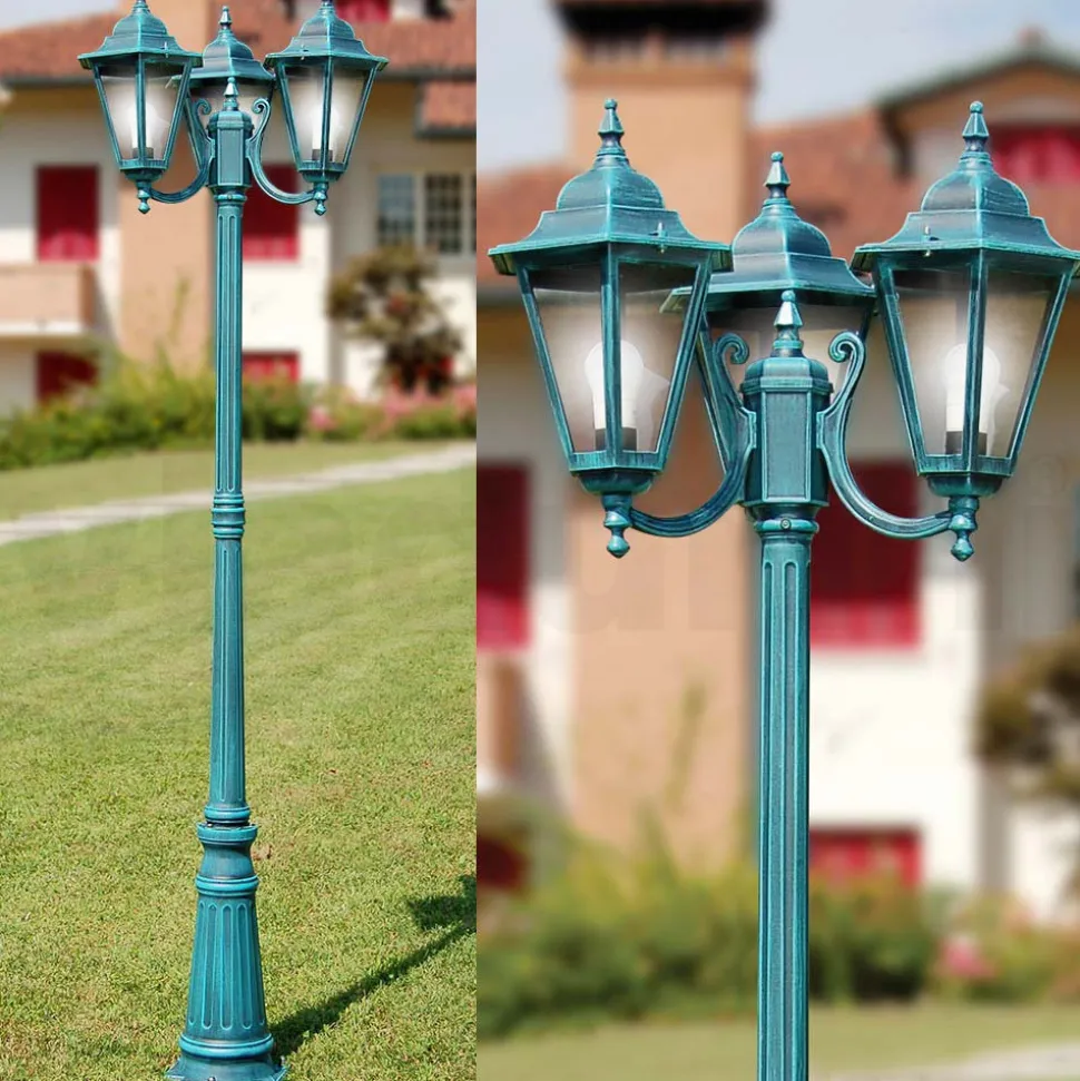 Lampione Alto 211 cm da Giardino in Vetro e 5 Finiture di Alluminio - Pinako