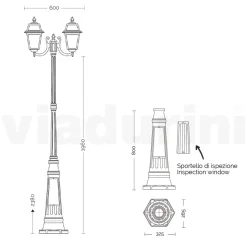Lampione Alto 238 cm da Giardino in Alluminio Antracite e Vetro Sabbiato - Elric