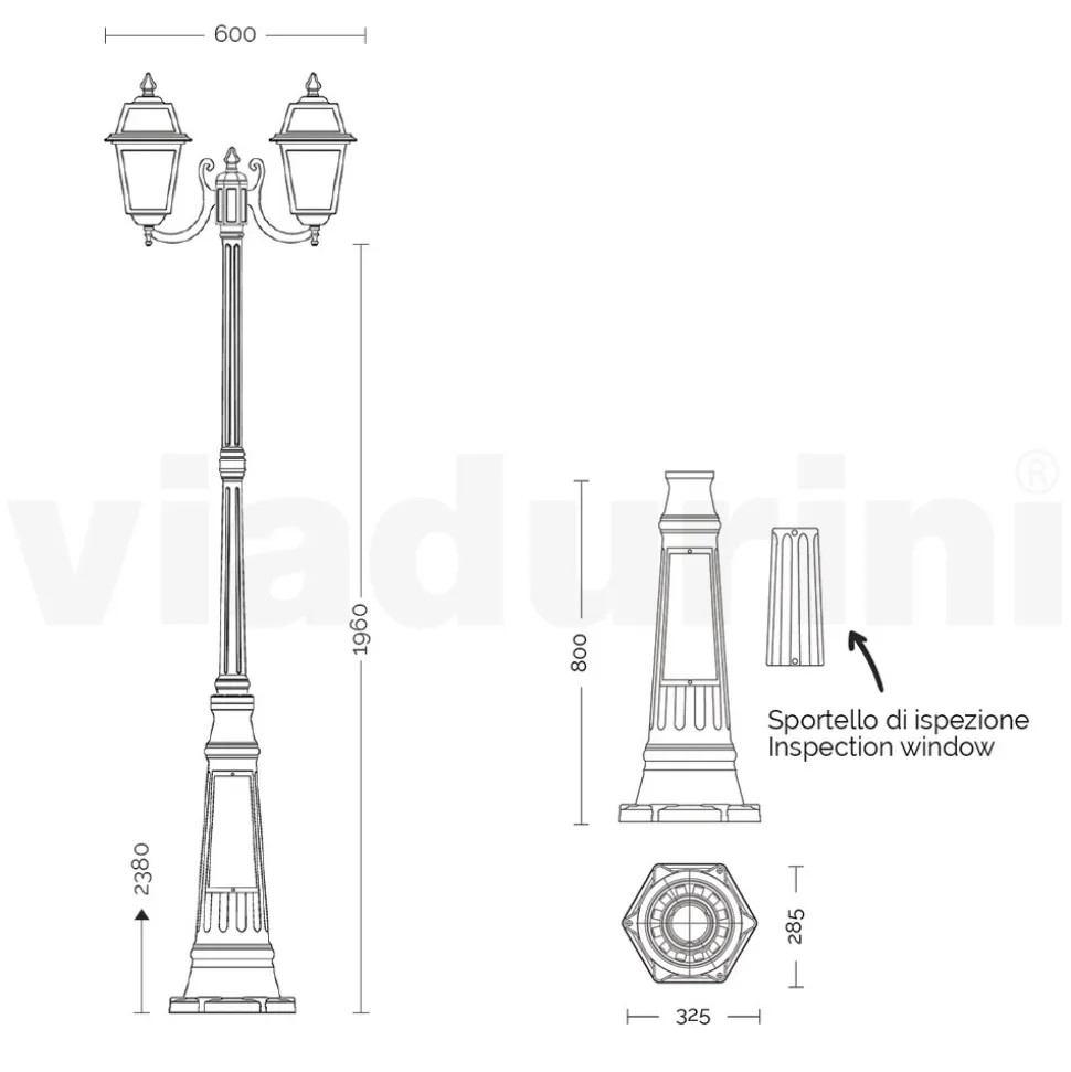 Lampione Alto 238 cm da Giardino in Alluminio Antracite e Vetro Sabbiato - Elric