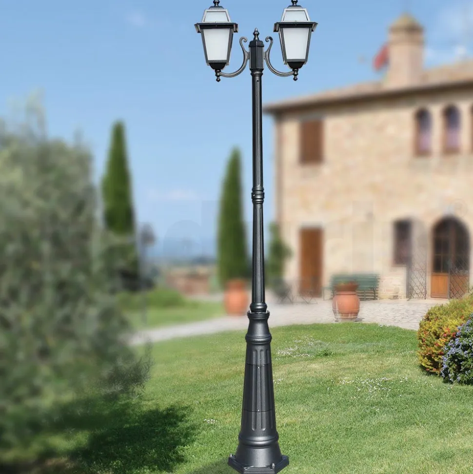 Lampione Alto 238 cm da Giardino in Alluminio Antracite e Vetro Sabbiato - Elric
