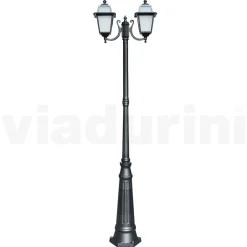 Lampione Alto 238 cm da Giardino in Alluminio Antracite e Vetro Sabbiato - Elric