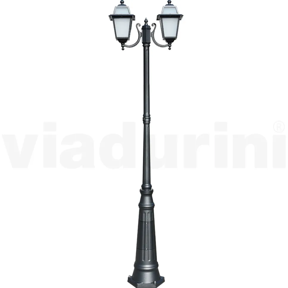 Lampione Alto 238 cm da Giardino in Alluminio Antracite e Vetro Sabbiato - Elric