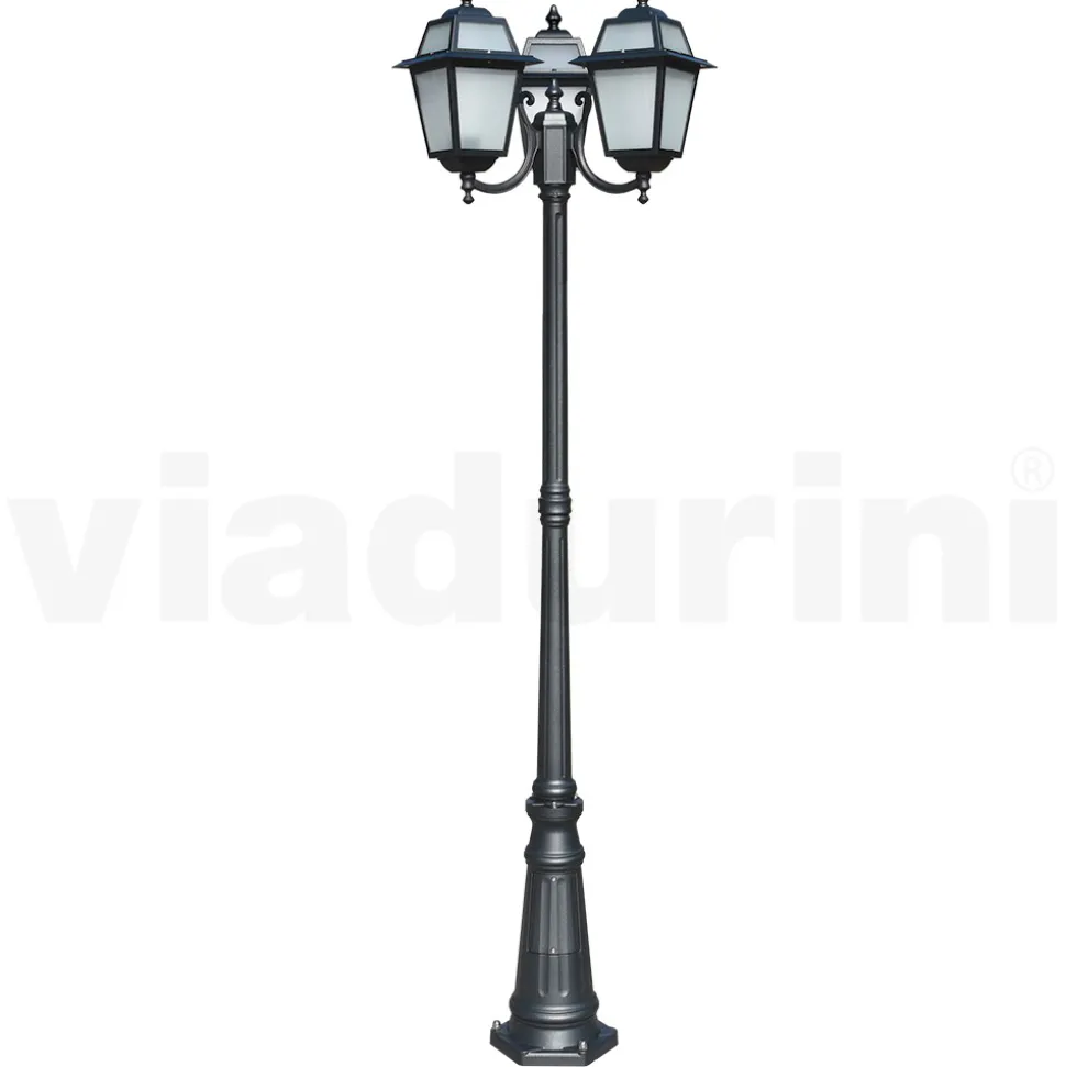 Lampione Alto 208 cm da Giardino in Alluminio Antracite e Vetro Sabbiato - Elric