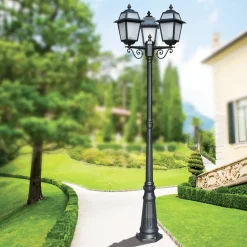 Lampione Alto 219 cm da Giardino in Alluminio Antracite e Vetro Sabbiato - Elric