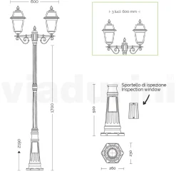Lampione Alto 219 cm da Giardino in Alluminio Antracite e Vetro Sabbiato - Elric