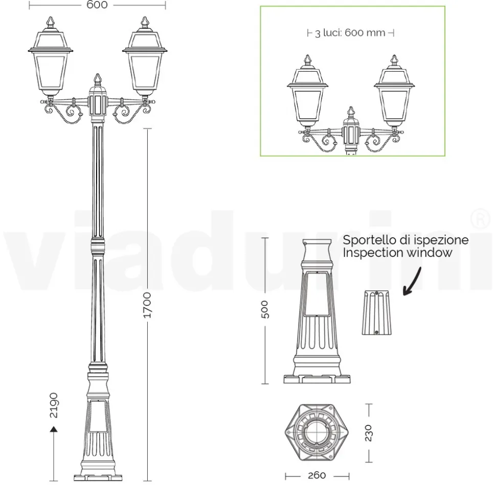 Lampione Alto 219 cm da Giardino in Alluminio Antracite e Vetro Sabbiato - Elric
