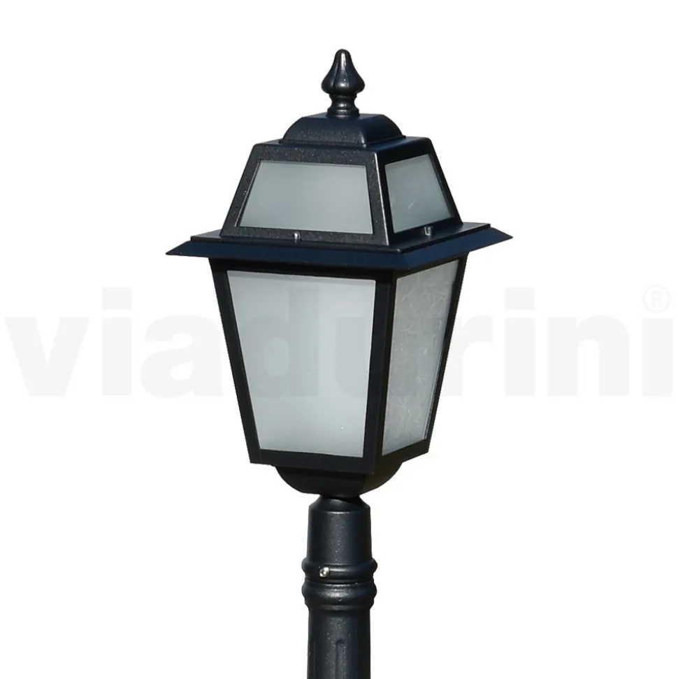 Lampione Alto 116 cm da Giardino in Alluminio Antracite e Vetro Sabbiato - Elric