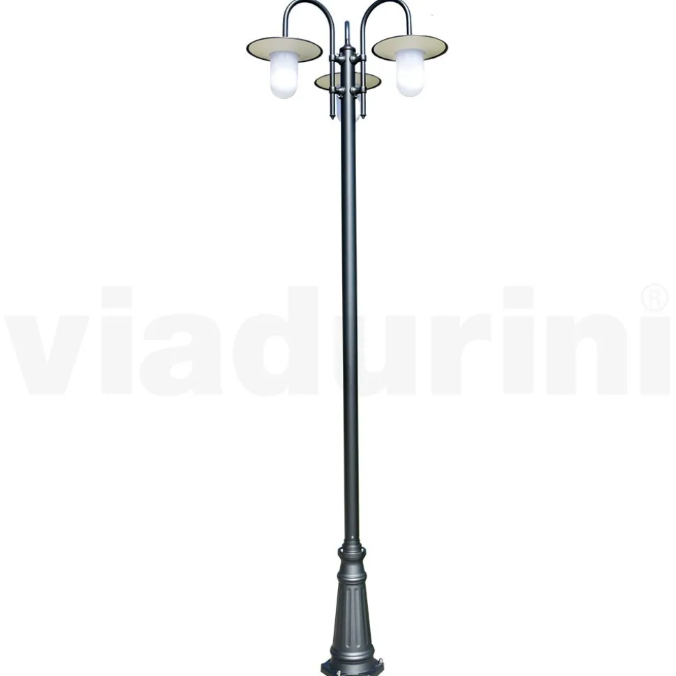 Lampione a 3 Luci Stile Vintage in Alluminio Grigio Made in Italy - Belen