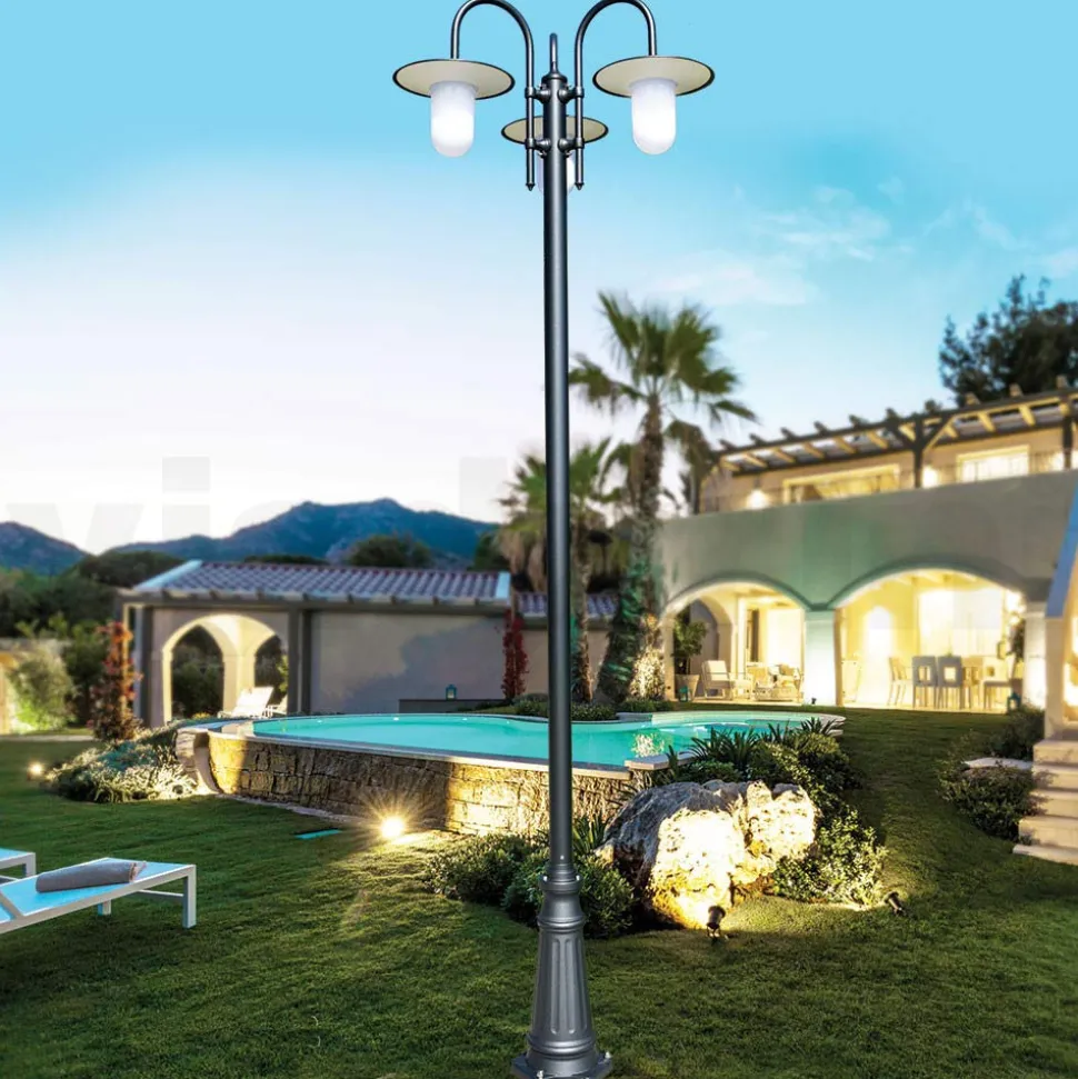 Lampione a 3 Luci Stile Vintage in Alluminio Grigio Made in Italy - Belen