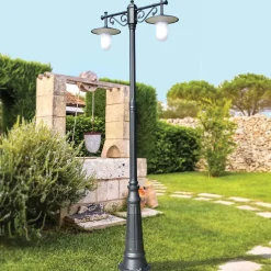 Lampione a 2 Luci Stile Vintage in Alluminio Grigio Made in Italy - Belen