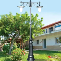 Lampione a 2 Luci Stile Vintage in Alluminio Grigio Made in Italy - Belen