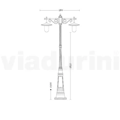 Lampione a 2 Luci Stile Vintage in Alluminio Grigio Made in Italy - Belen