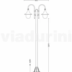 Lampione da esterno in alluminio a due luci made in Italy, Anusca