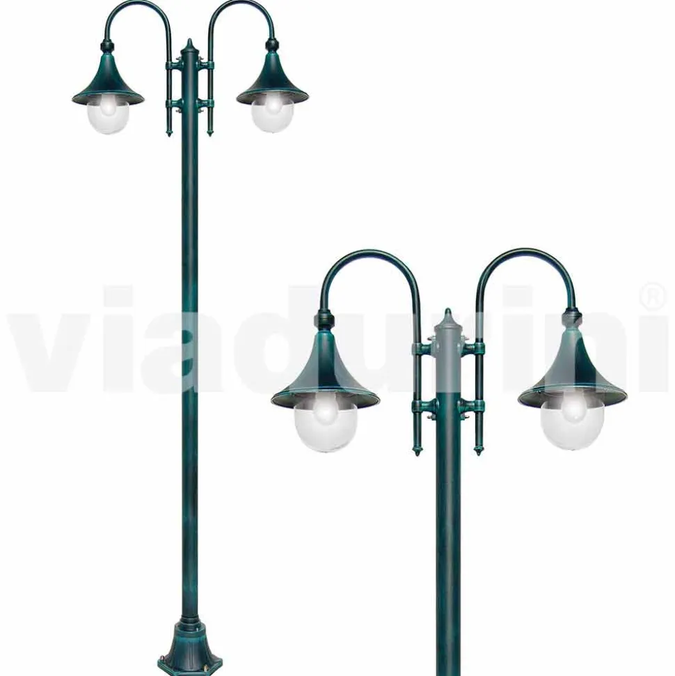 Lampione da esterno in alluminio a due luci made in Italy, Anusca