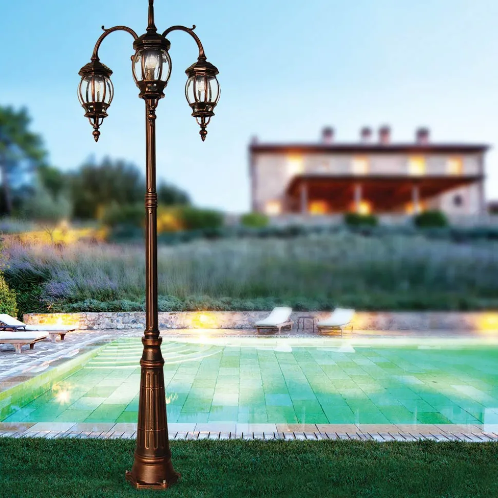 Lampione da Esterno 3 Luci in Alluminio Stile Vintage Made in Italy - Leona