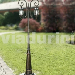 Lampione da giardino con 2 luci in alluminio pressofuso fatto in Italia, Anika