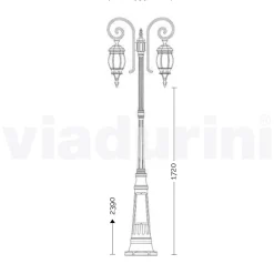 Lampione da giardino con 2 luci in alluminio pressofuso fatto in Italia, Anika