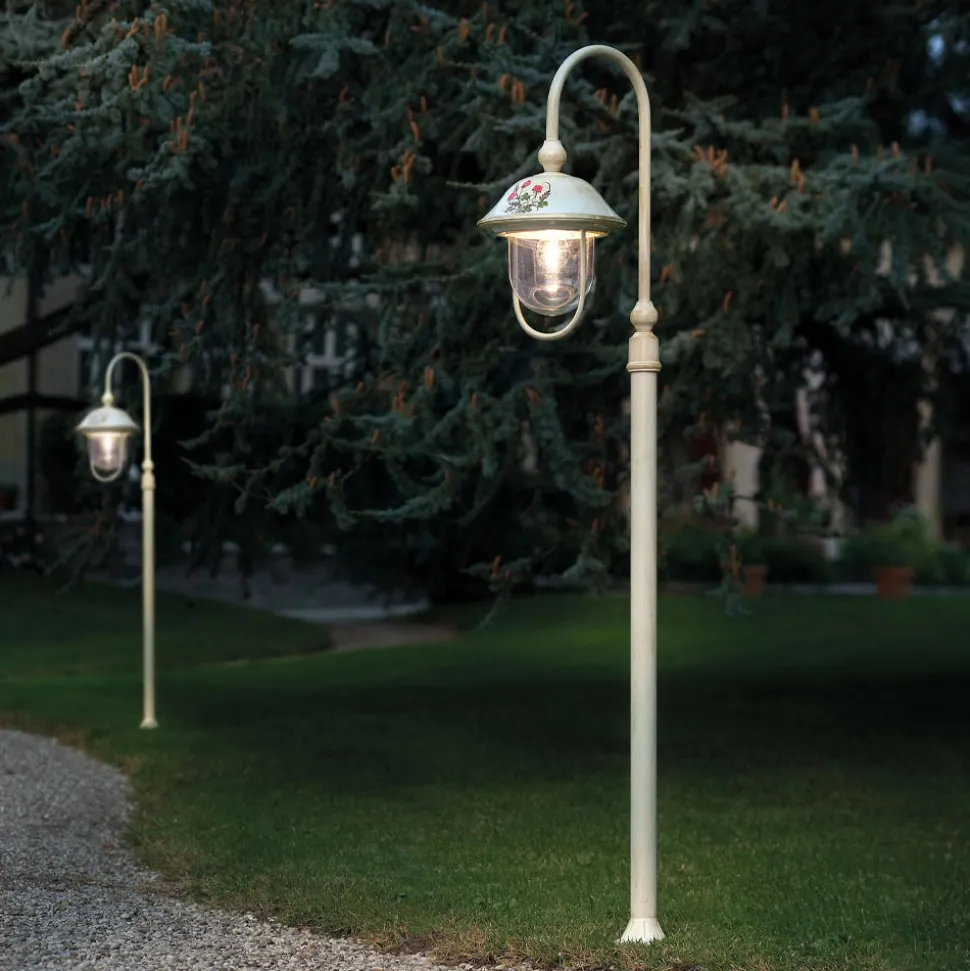 Lampione da Giardino in Alluminio Dipinto a Mano e Decoro Fiori - Bari