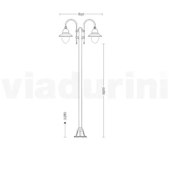 Lampione da Giardino Vintage 2 Luci in Alluminio Made in Italy - Cassandra