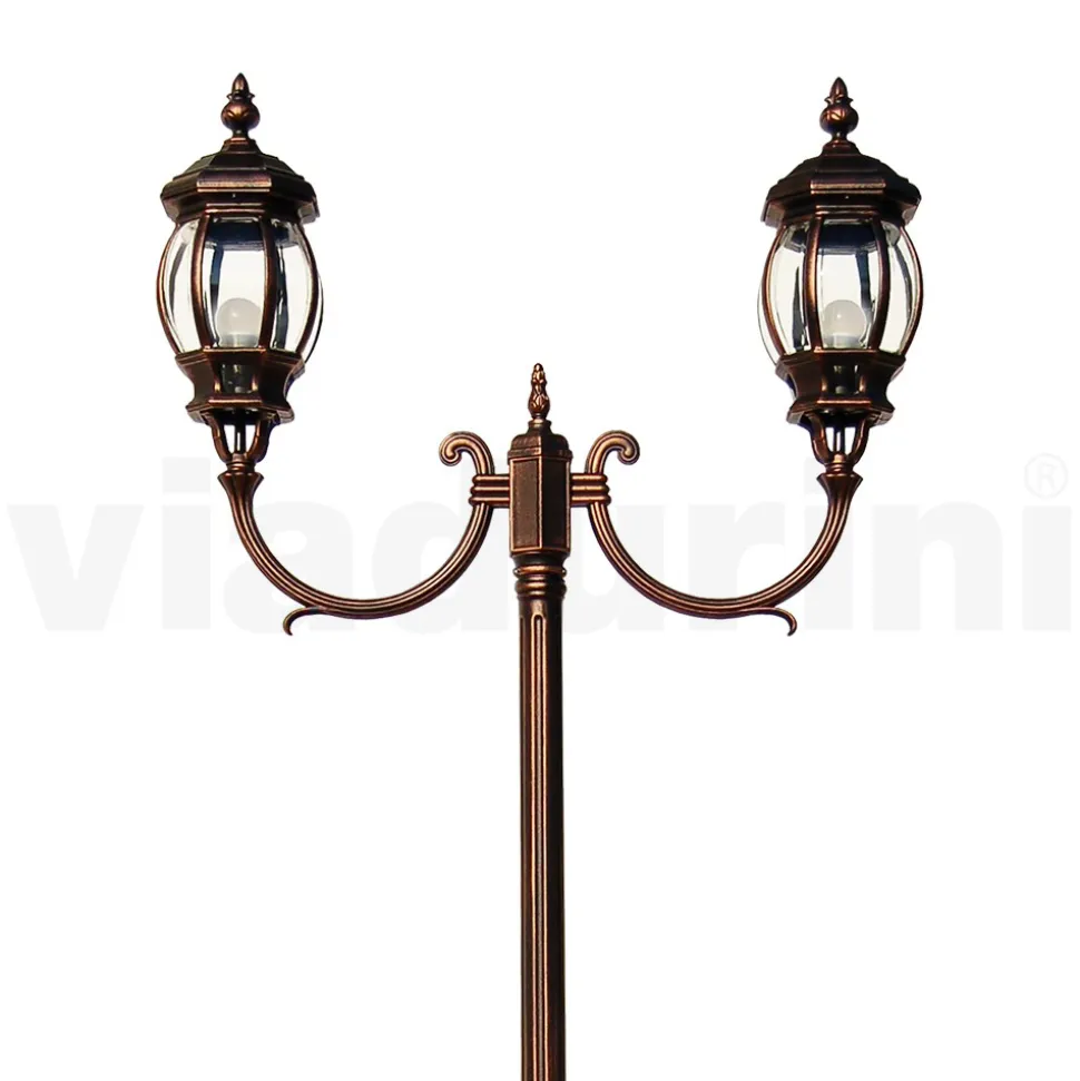 Lampione Giardino 2 Luci in Alluminio Stile Vintage Made in Italy - Leona