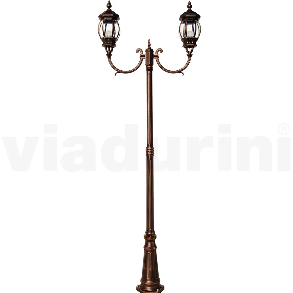 Lampione Giardino 2 Luci in Alluminio Stile Vintage Made in Italy - Leona