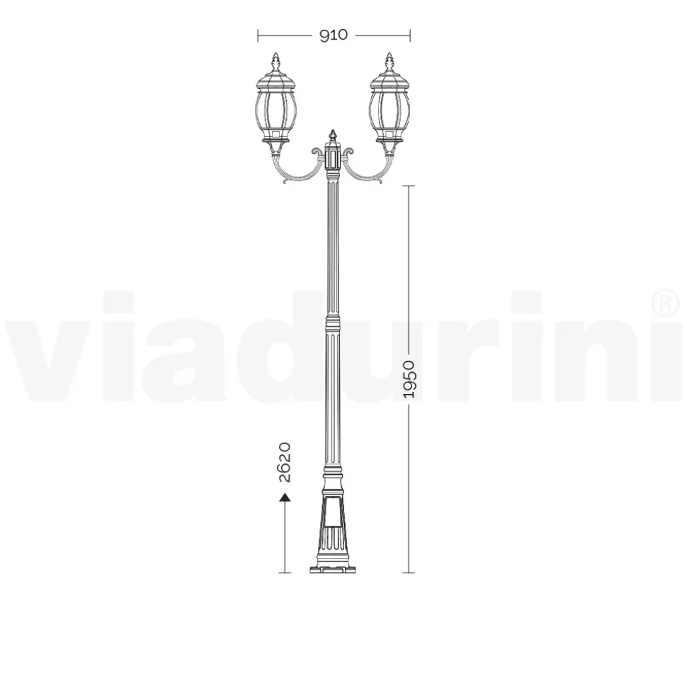 Lampione Giardino 2 Luci in Alluminio Stile Vintage Made in Italy - Leona
