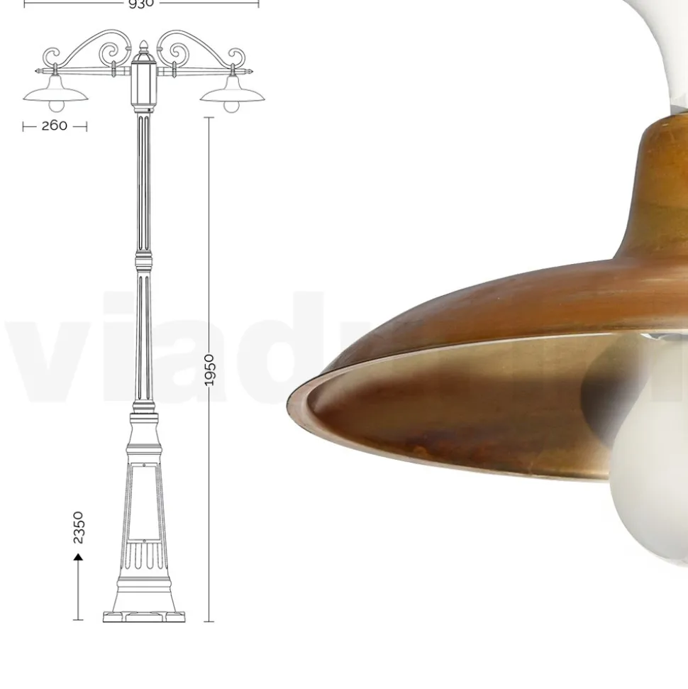 Lampione 2 Luci Stile Vintage in Alluminio e Ottone Made in Italy - Adela