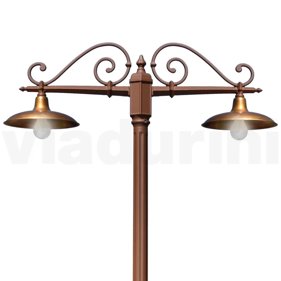 Lampione 2 Luci Stile Vintage in Alluminio e Ottone Made in Italy - Adela