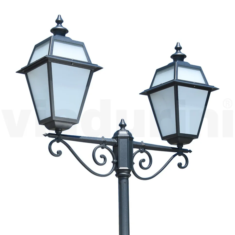Lampione 2 Luci Stile Vintage in Alluminio e Vetro Made in Italy - Vivian