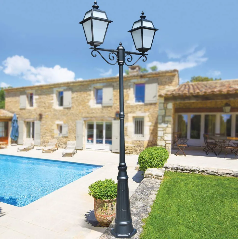 Lampione 2 Luci Stile Vintage in Alluminio e Vetro Made in Italy - Vivian