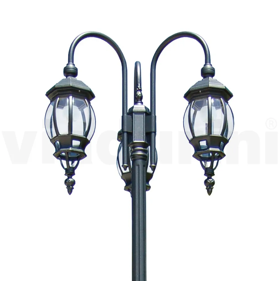 Lampione 3 Luci Stile Vintage in Alluminio Antracite Made in Italy - Impero