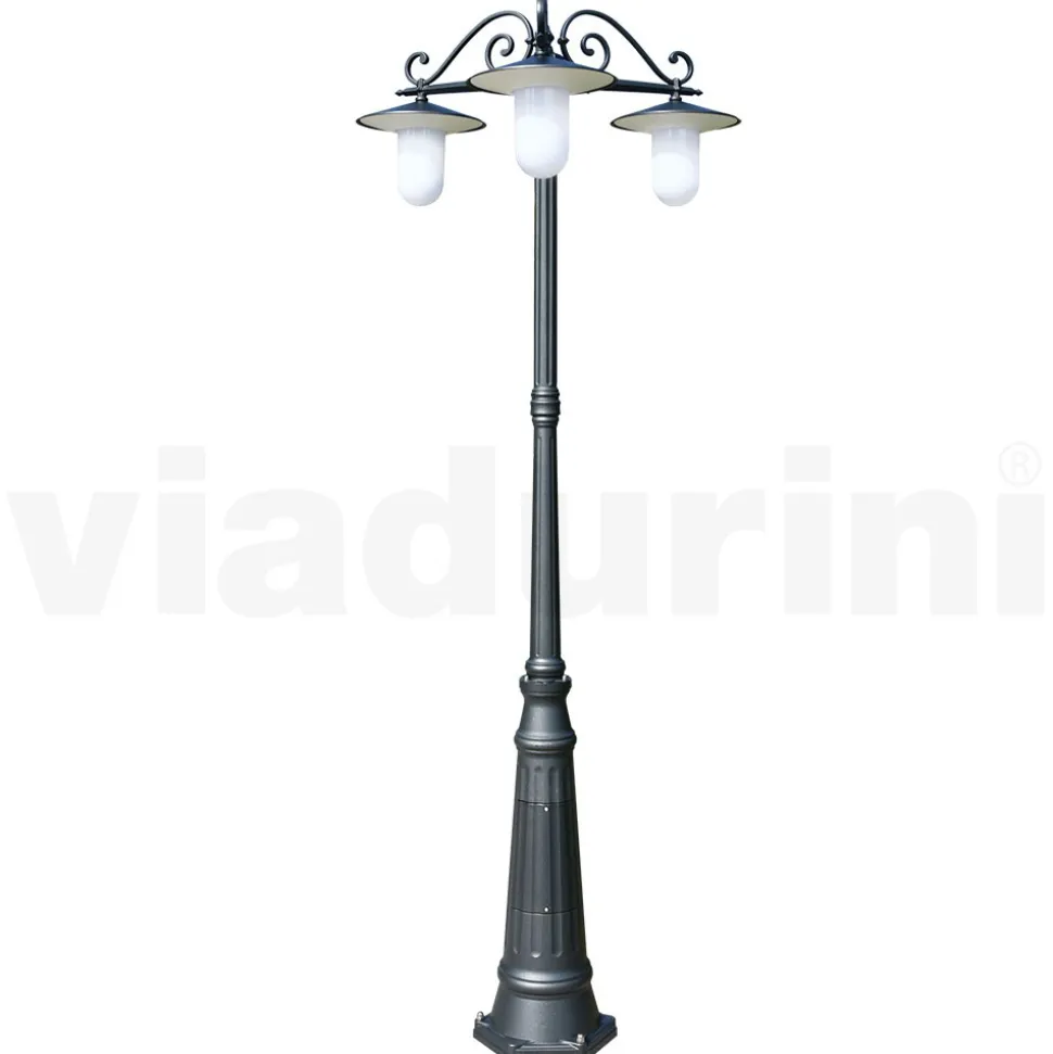 Lampione Stile Vintage a 3 Luci in Alluminio Grigio Made in Italy - Belen